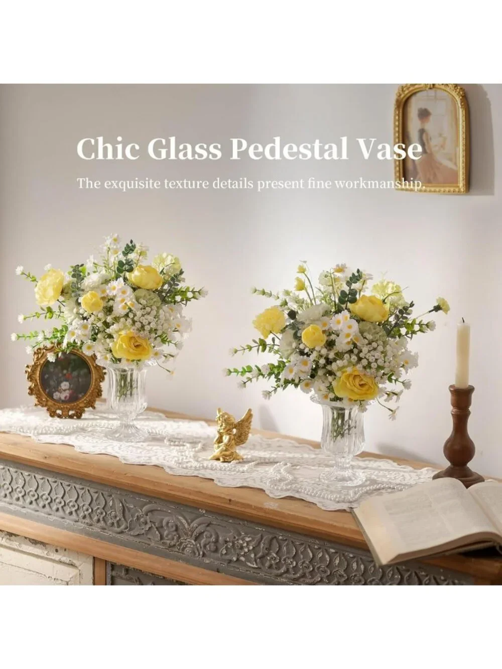 Set of 6 Small Ribbed Glass Pedestal Vases | Vintage Floral Centerpieces for